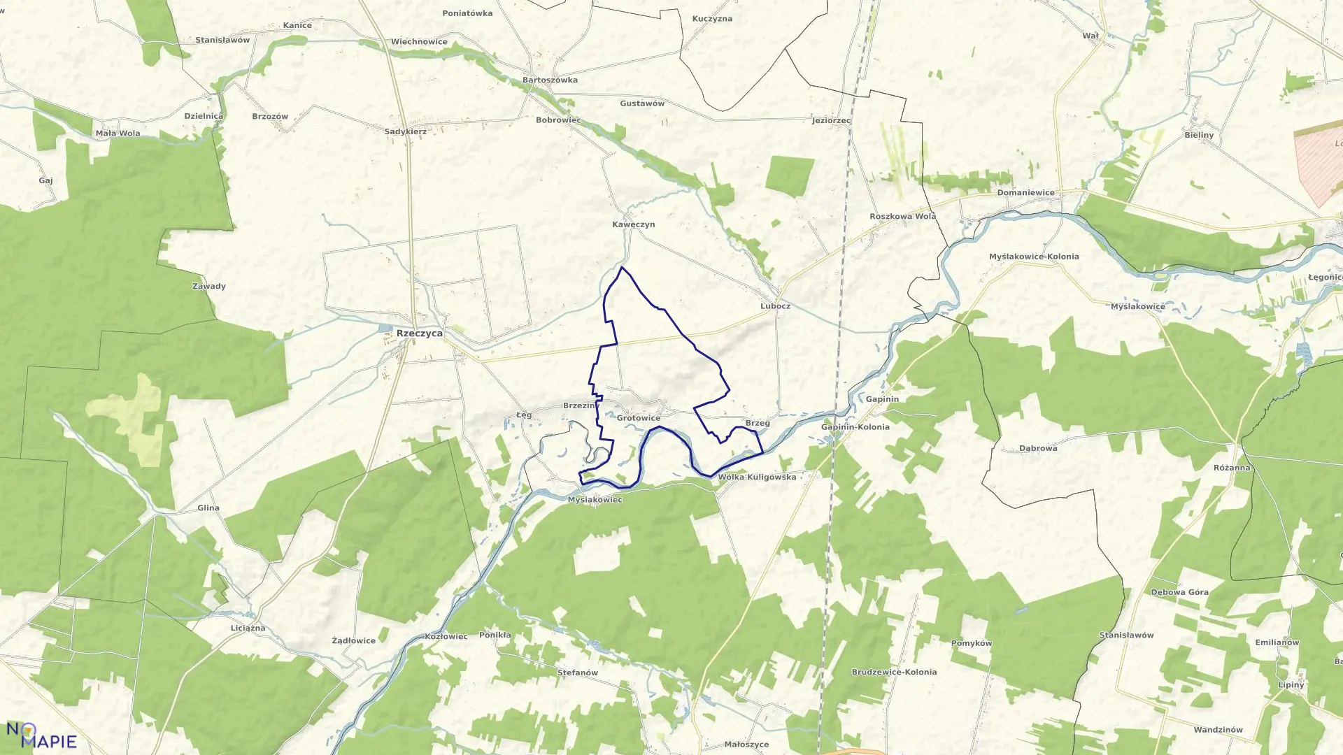 Mapa obrębu GROTOWICE w gminie Rzeczyca