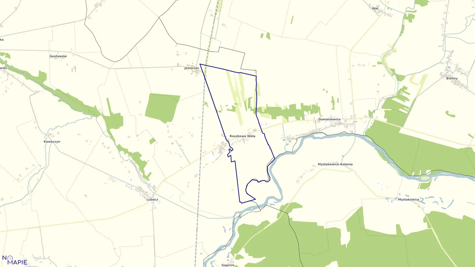 Mapa obrębu ROSZKOWA WOLA KOL. w gminie Rzeczyca